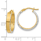 10K w/ White Rhodium Polished and Diamond-cut Hoop Earrings