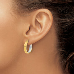 10K w/ White Rhodium Polished and Diamond-cut Hoop Earrings