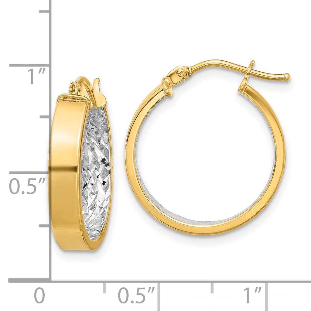 10K w/ White Rhodium Polished and Diamond-cut Hoop Earrings