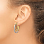 10K W/White Rhodium Polished/Twisted Oval J-Hoop Post Earrings