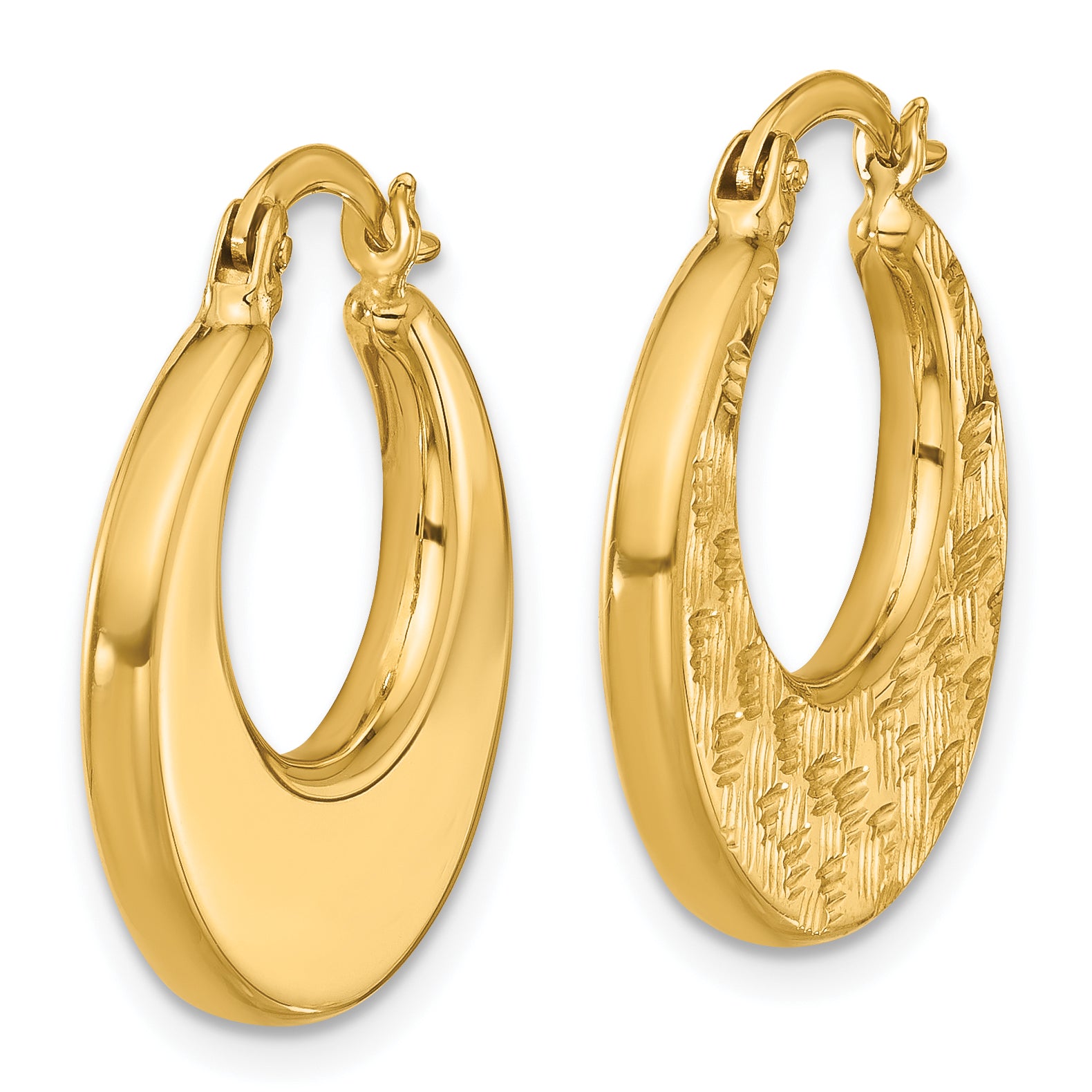 10K Polished and Diamond-cut Fancy Hoop Earrings Secondary image