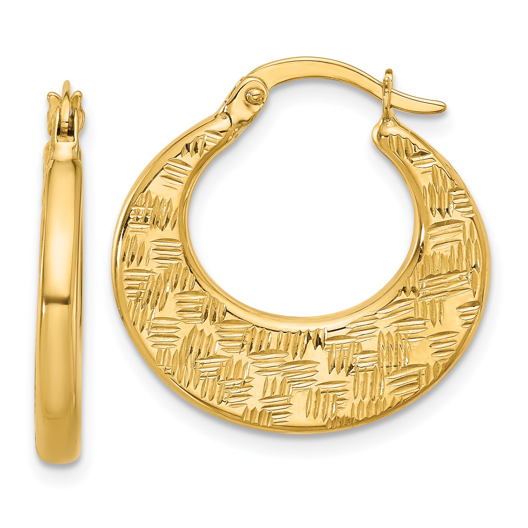 10K Polished and Diamond-cut Fancy Hoop Earrings Main image