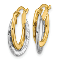 10K with Rhodium Polished and Textured Fancy Hoop Earrings