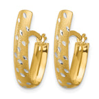10K w/Rhodium Polished/Satin/Diamond-cut Fancy Hoop Earrings