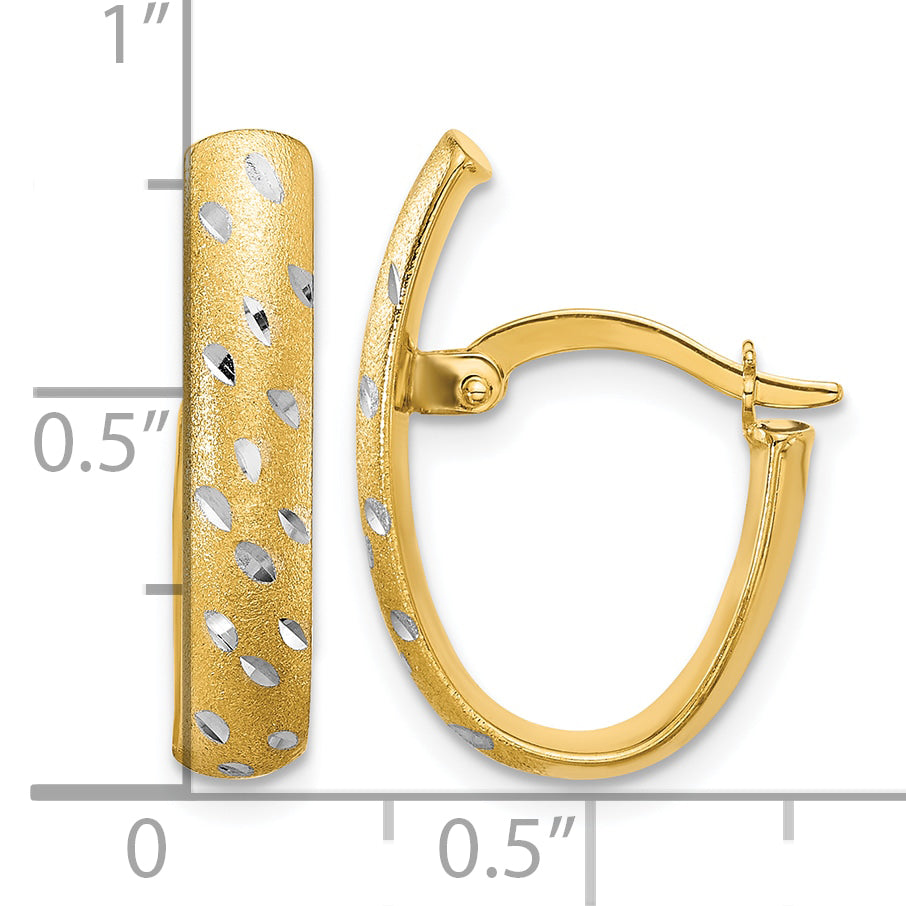 10K w/Rhodium Polished/Satin/Diamond-cut Fancy Hoop Earrings