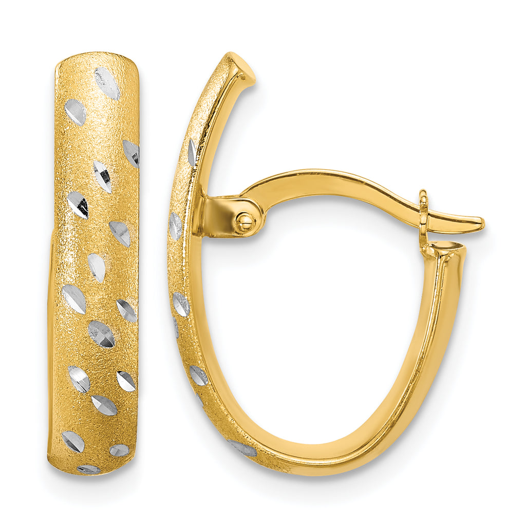 10K w/Rhodium Polished/Satin/Diamond-cut Fancy Hoop Earrings