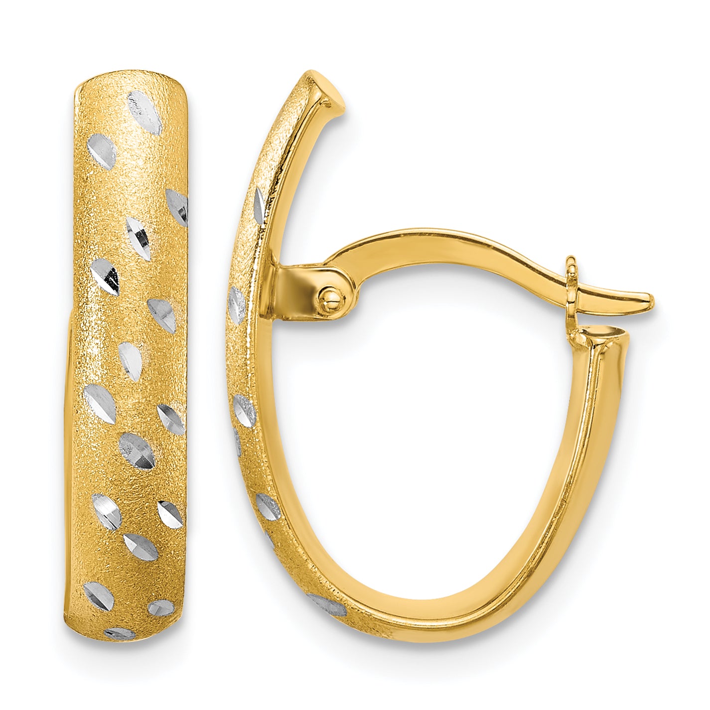 10K w/Rhodium Polished/Satin/Diamond-cut Fancy Hoop Earrings