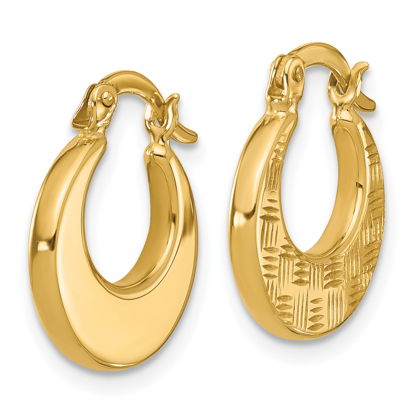 10K Polished and Diamond-cut Fancy Hoop Earrings