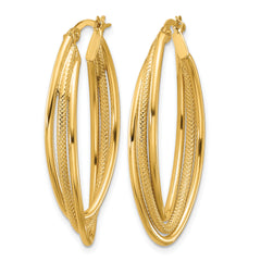 10k Polished and Textured Triple Oval Twist Hoop Earrings