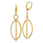10k Polished and Textured Oval Dangle Leverback Earrings