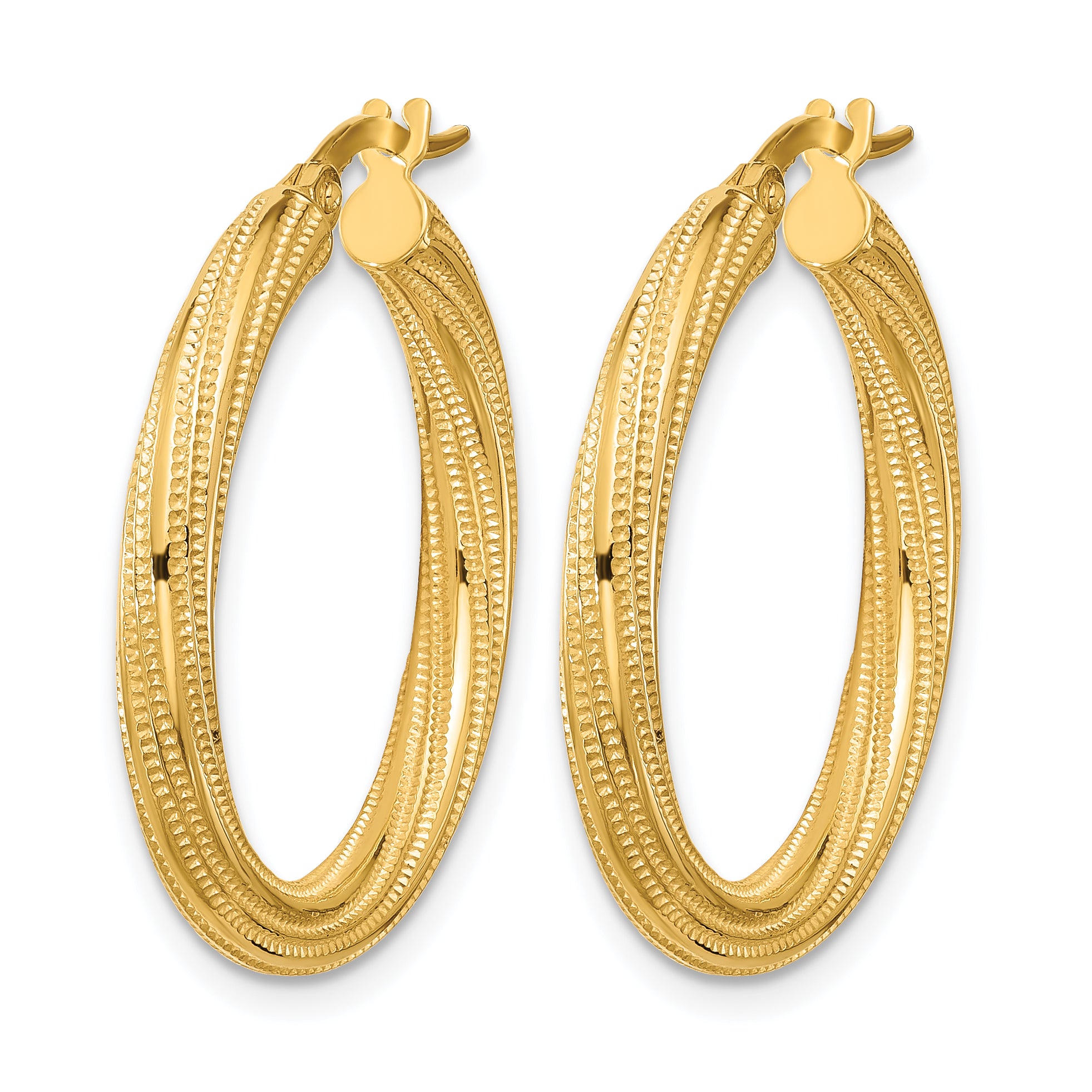10k Polished and Textured Twisted Tube Hoop Earrings