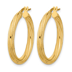10k Polished and Textured Twisted Tube Hoop Earrings