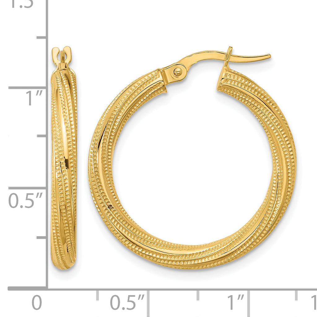 10k Polished and Textured Twisted Tube Hoop Earrings
