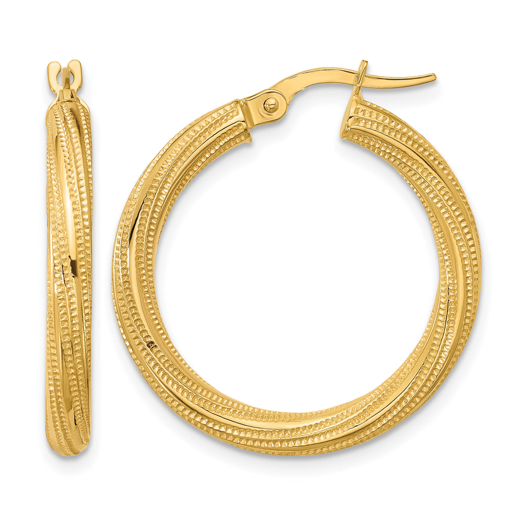 10k Polished and Textured Twisted Tube Hoop Earrings