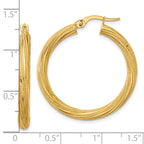 10k Polished and Textured Twisted Tube Hoop Earrings