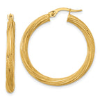 10k Polished and Textured Twisted Tube Hoop Earrings