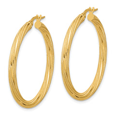 10k Polished and Textured Twisted Tube Hoop Earrings