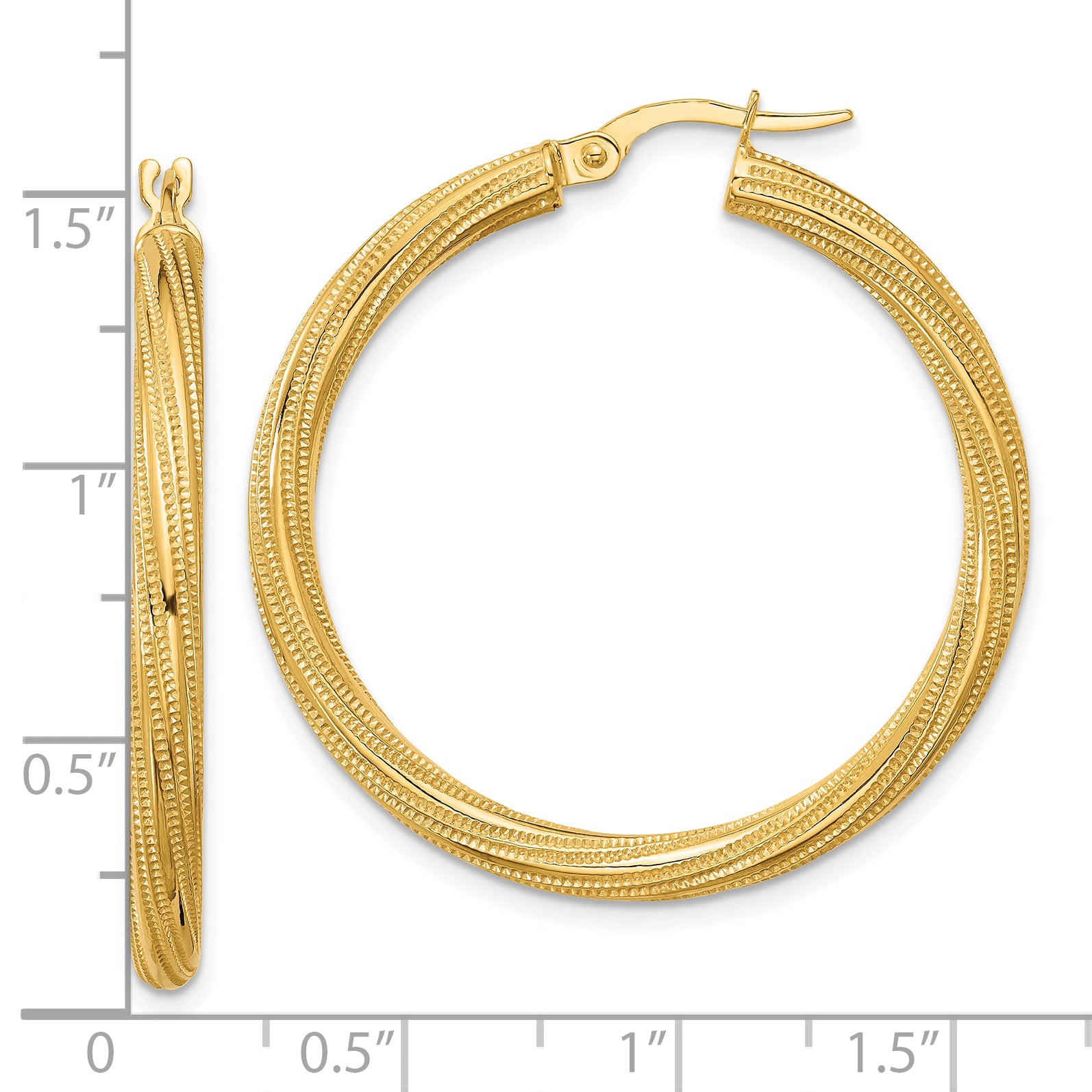 10k Polished and Textured Twisted Tube Hoop Earrings