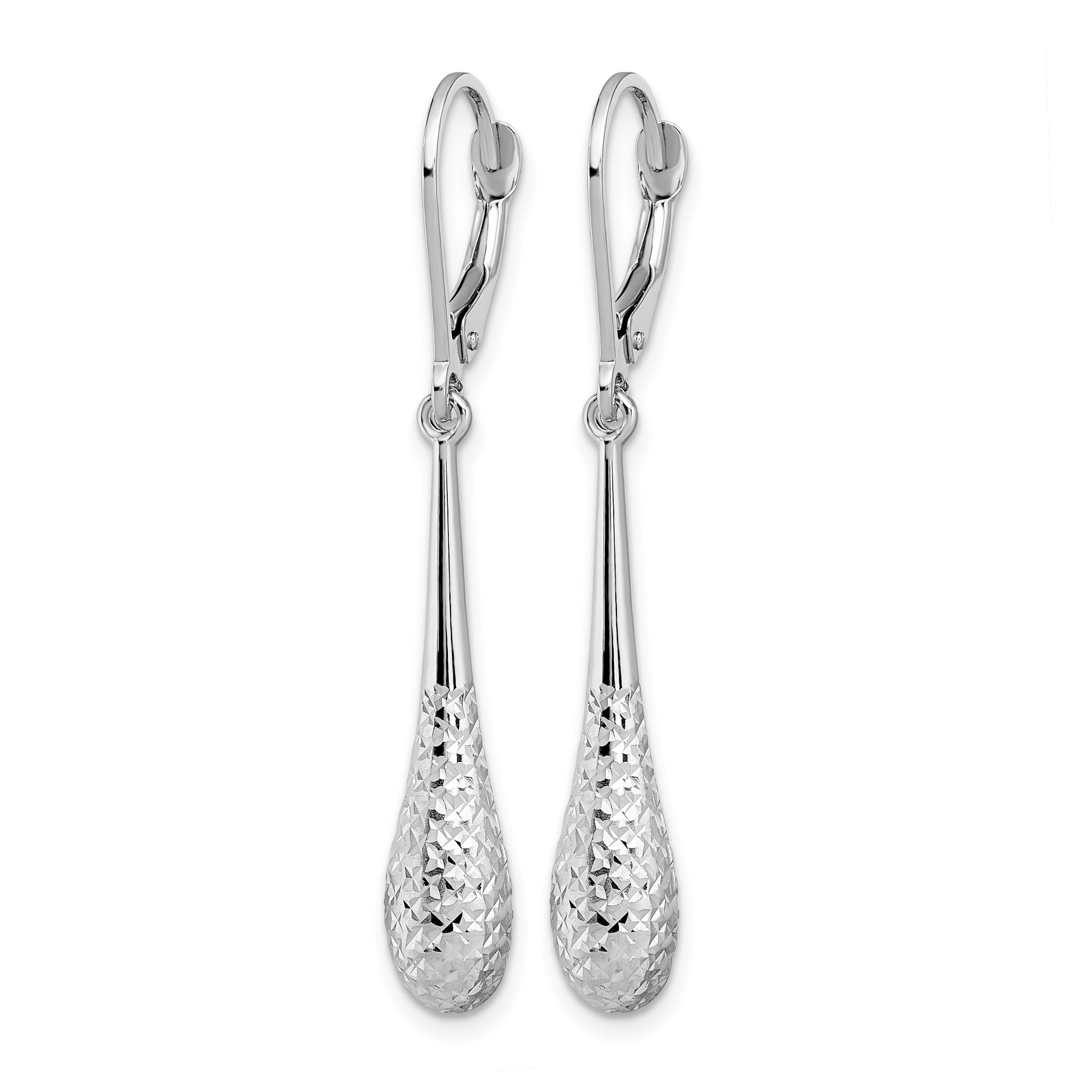 10K White Gold Polished and D/C Leverback Earrings Secondary image