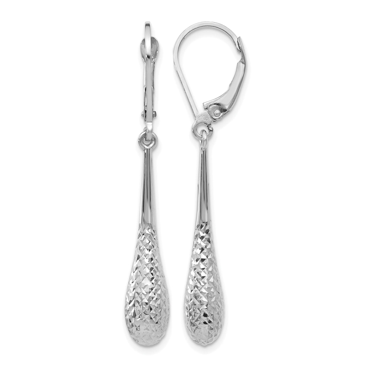 10K White Gold Polished and D/C Leverback Earrings