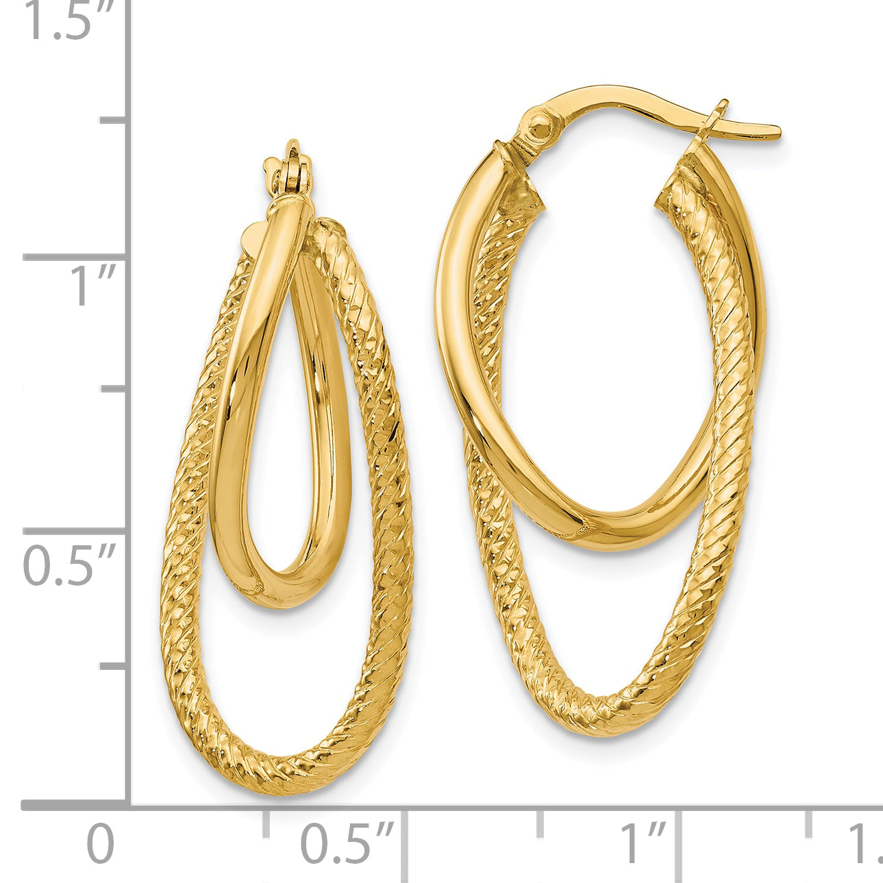 10K Polished and Textured Hinged Hoop Earrings Secondary image
