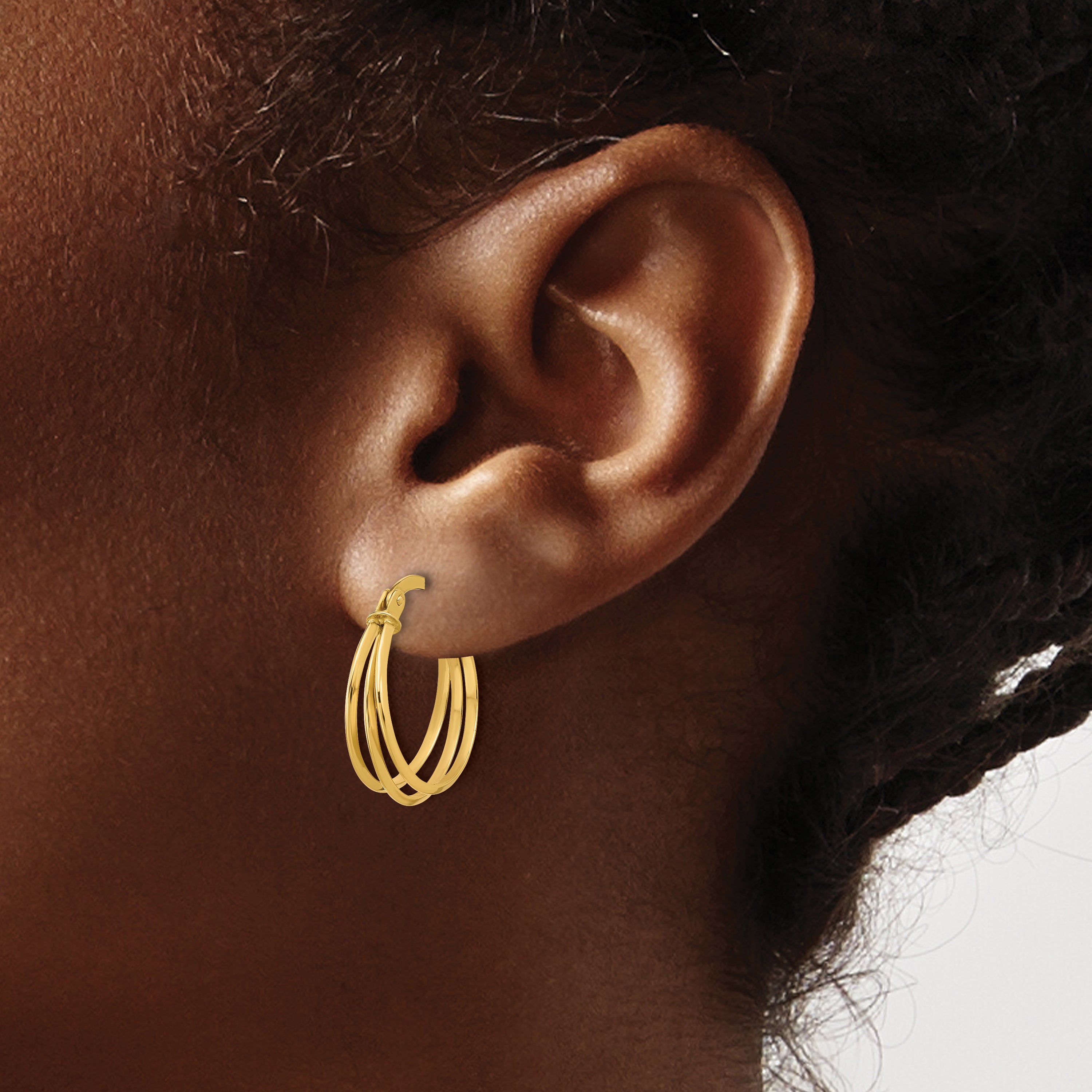 10K Polished 3-row Round Hoop Earrings