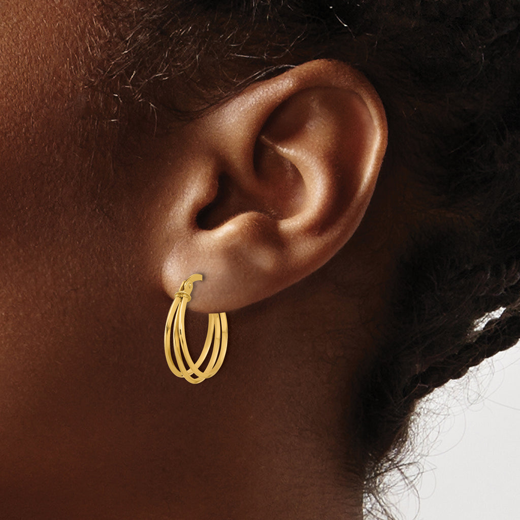 10K Polished 3-row Round Hoop Earrings