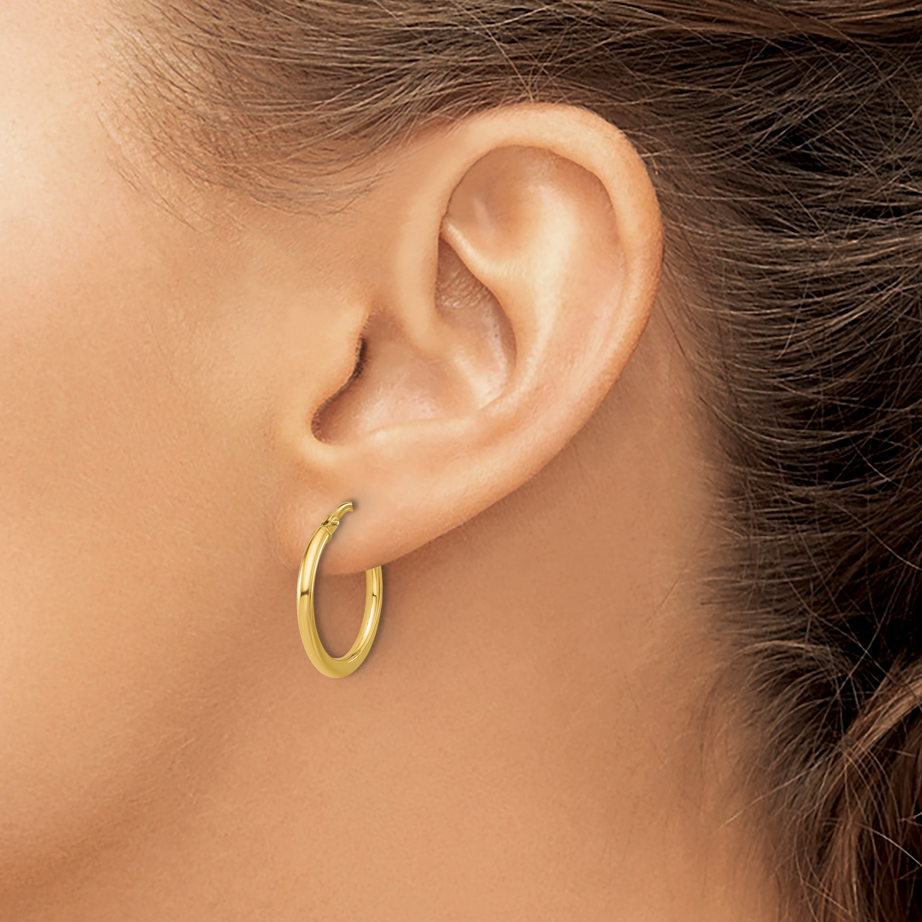 10K Polished Round Hoop Earrings