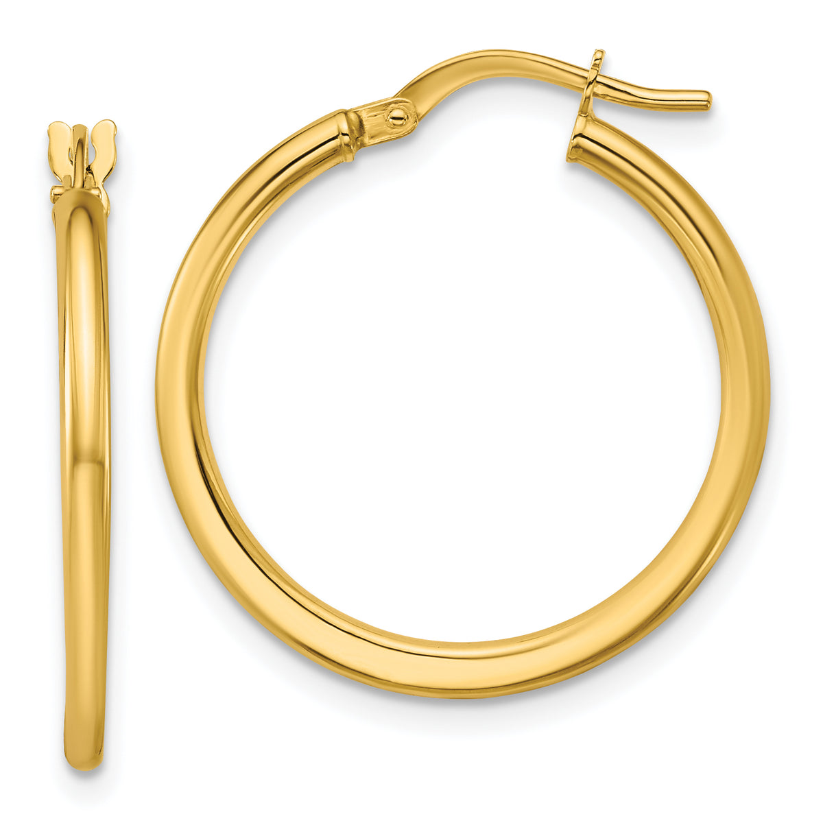10K Polished Round Hoop Earrings