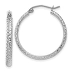 10k White Gold D/C 2.8x25mm Hollow Hoop Earrings