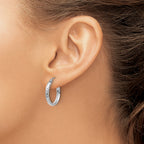 10k White Gold D/C 2.8x18mm Hollow Hoop Earrings