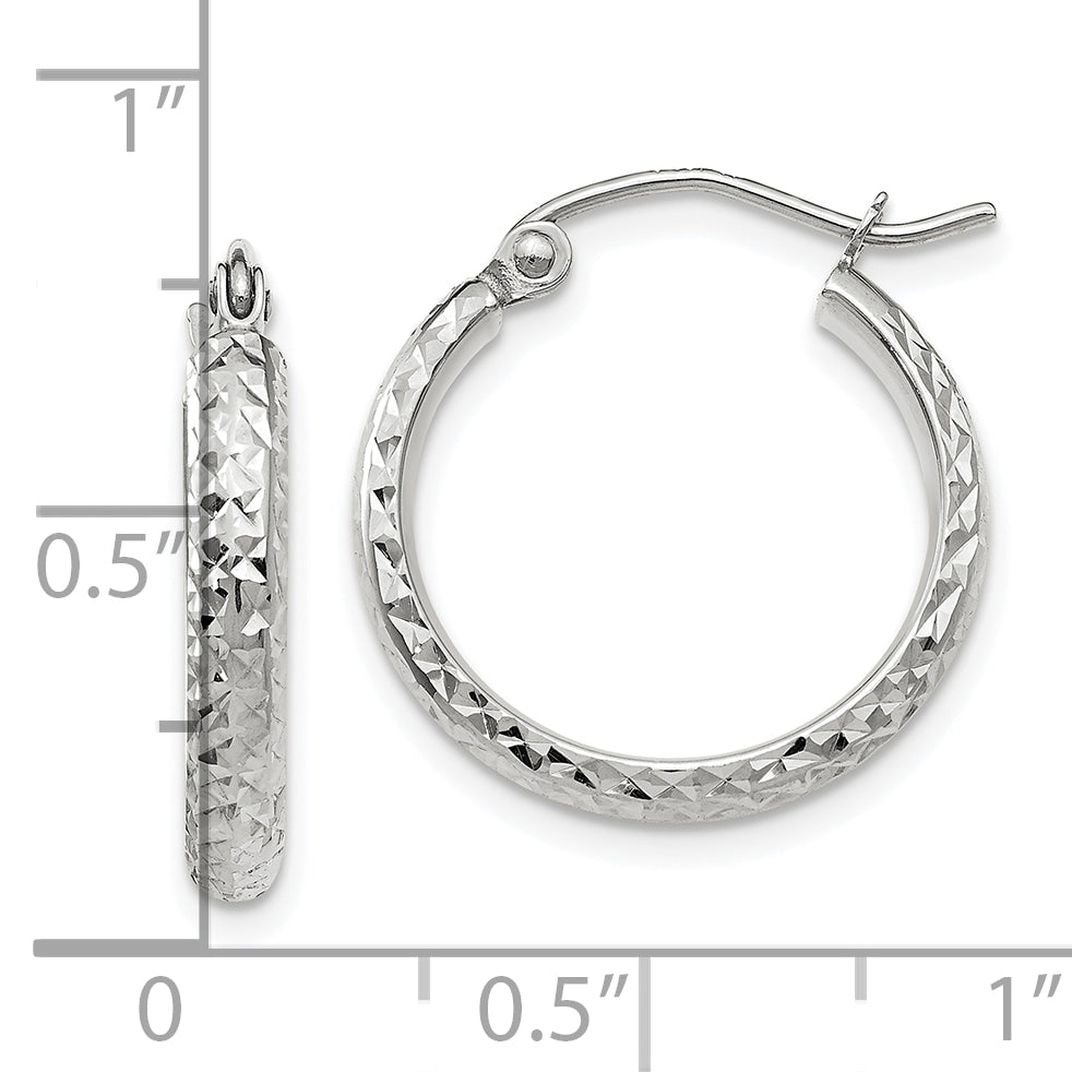 10k White Gold D/C 2.8x18mm Hollow Hoop Earrings