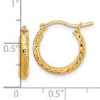 10k Diamond-cut 2.8x15mm Hollow Hoop Earrings