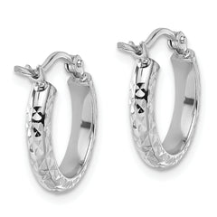10k White Gold D/C 2.8x15mm Hollow Hoop Earrings