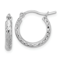 10k White Gold D/C 2.8x15mm Hollow Hoop Earrings