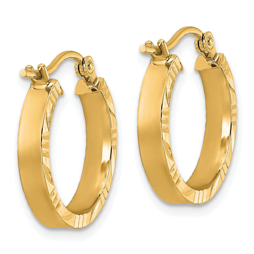 10k Small 3mm D/C Edge Polished Hoop Earrings