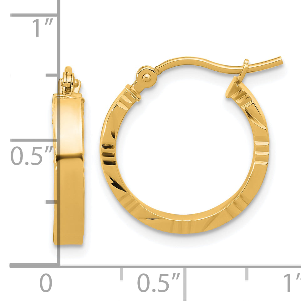 10k Small 3mm D/C Edge Polished Hoop Earrings