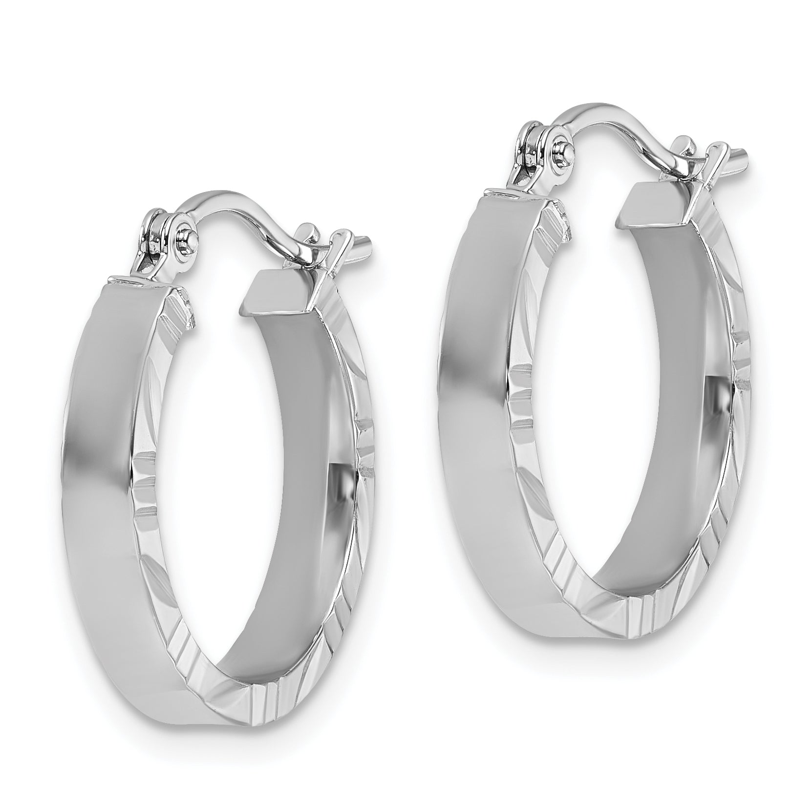 10k White Gold Small 3mm D/C Edge Polished Hoop Earrings