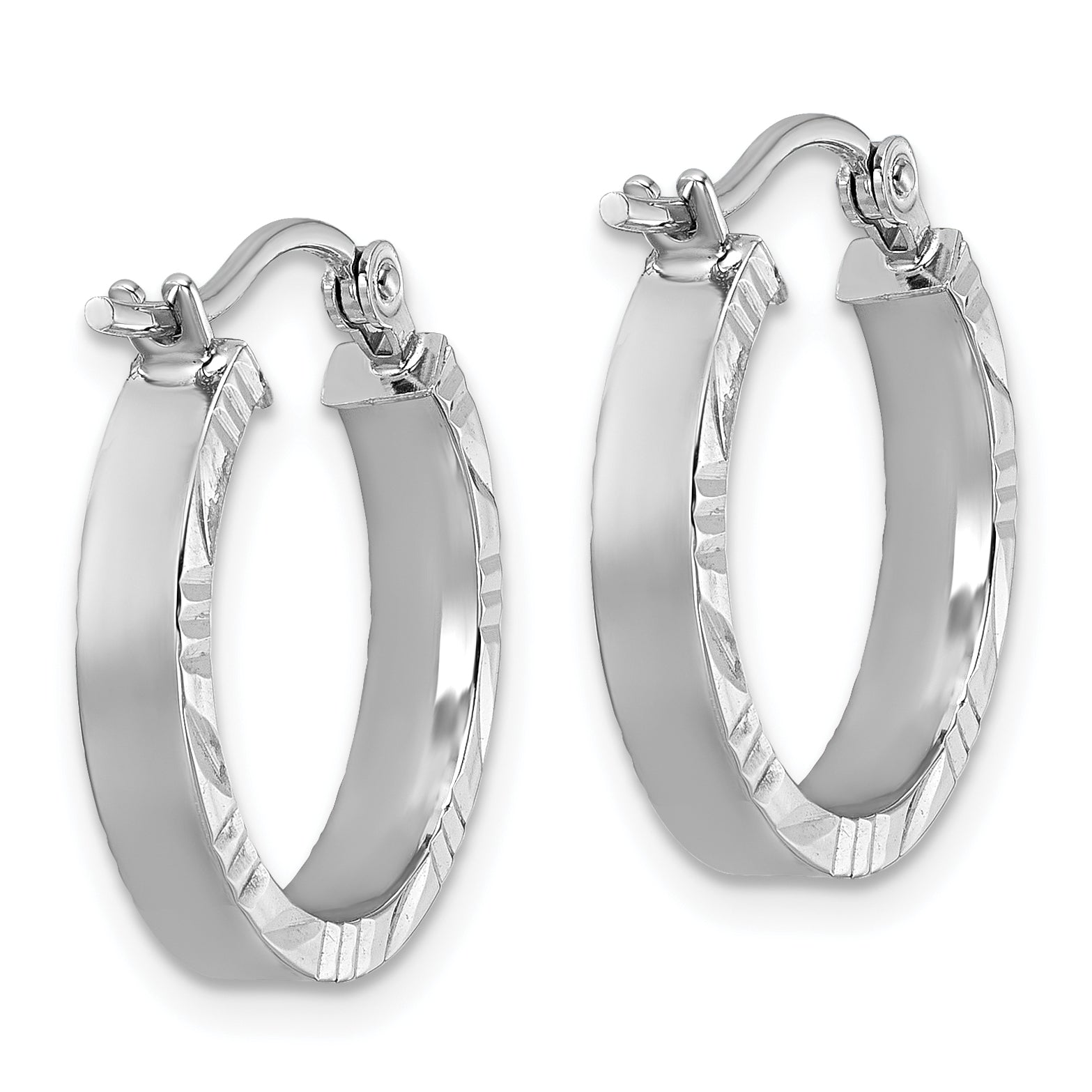 10k White Gold Small 3mm D/C Edge Polished Hoop Earrings