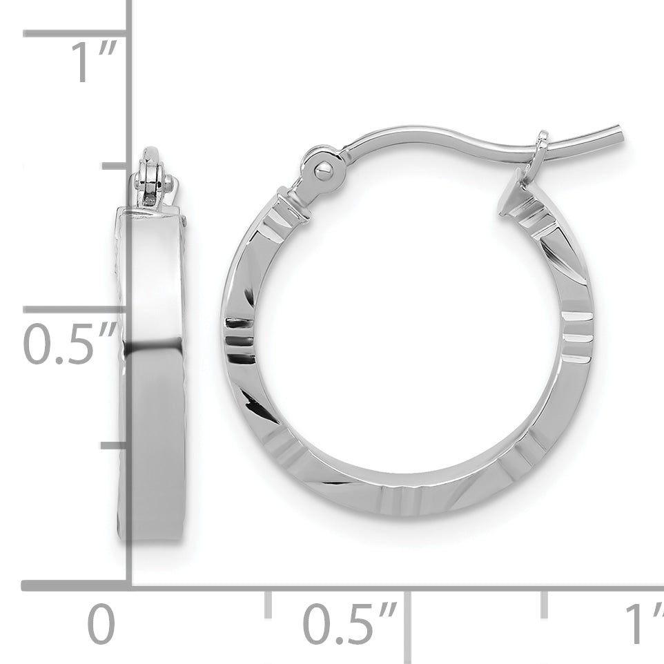 10k White Gold Small 3mm D/C Edge Polished Hoop Earrings
