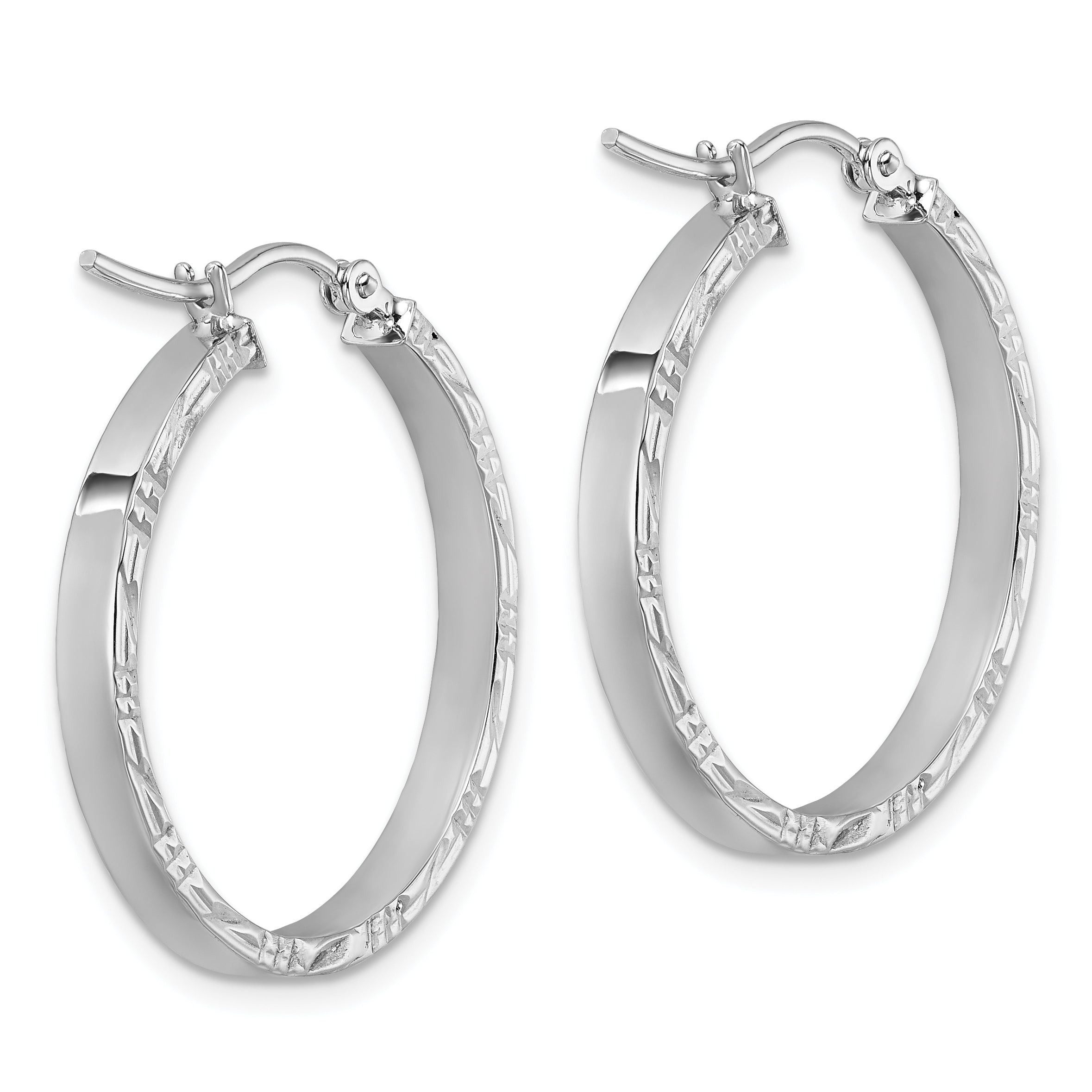 10k White Gold D/C Edge Medium 3mm Polish Hoop Earrings