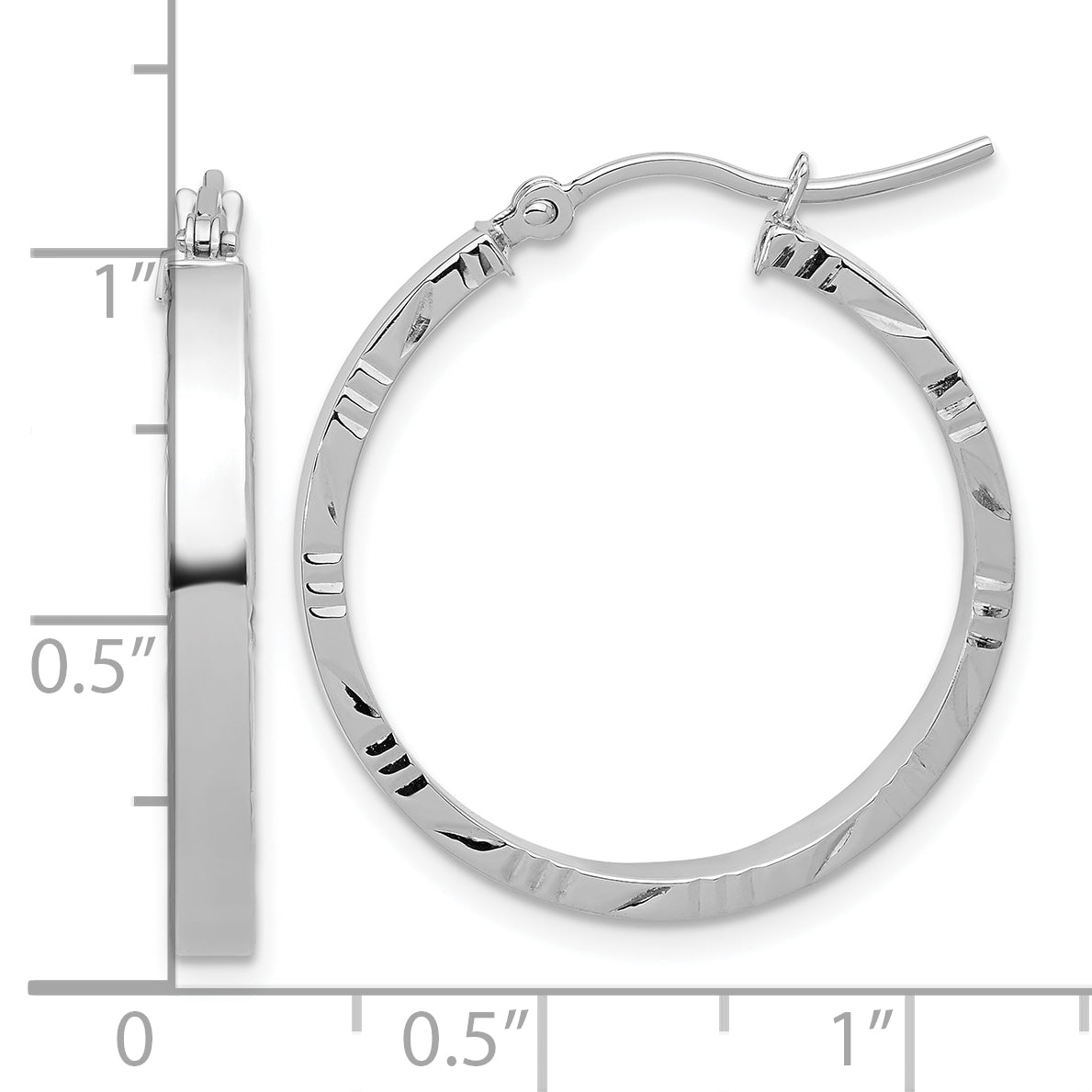 10k White Gold D/C Edge Medium 3mm Polish Hoop Earrings