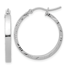 10k White Gold D/C Edge Medium 3mm Polish Hoop Earrings