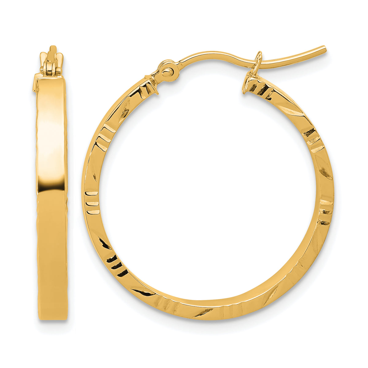 10k D/C Edge Medium 3mm Polished Hoop Earrings