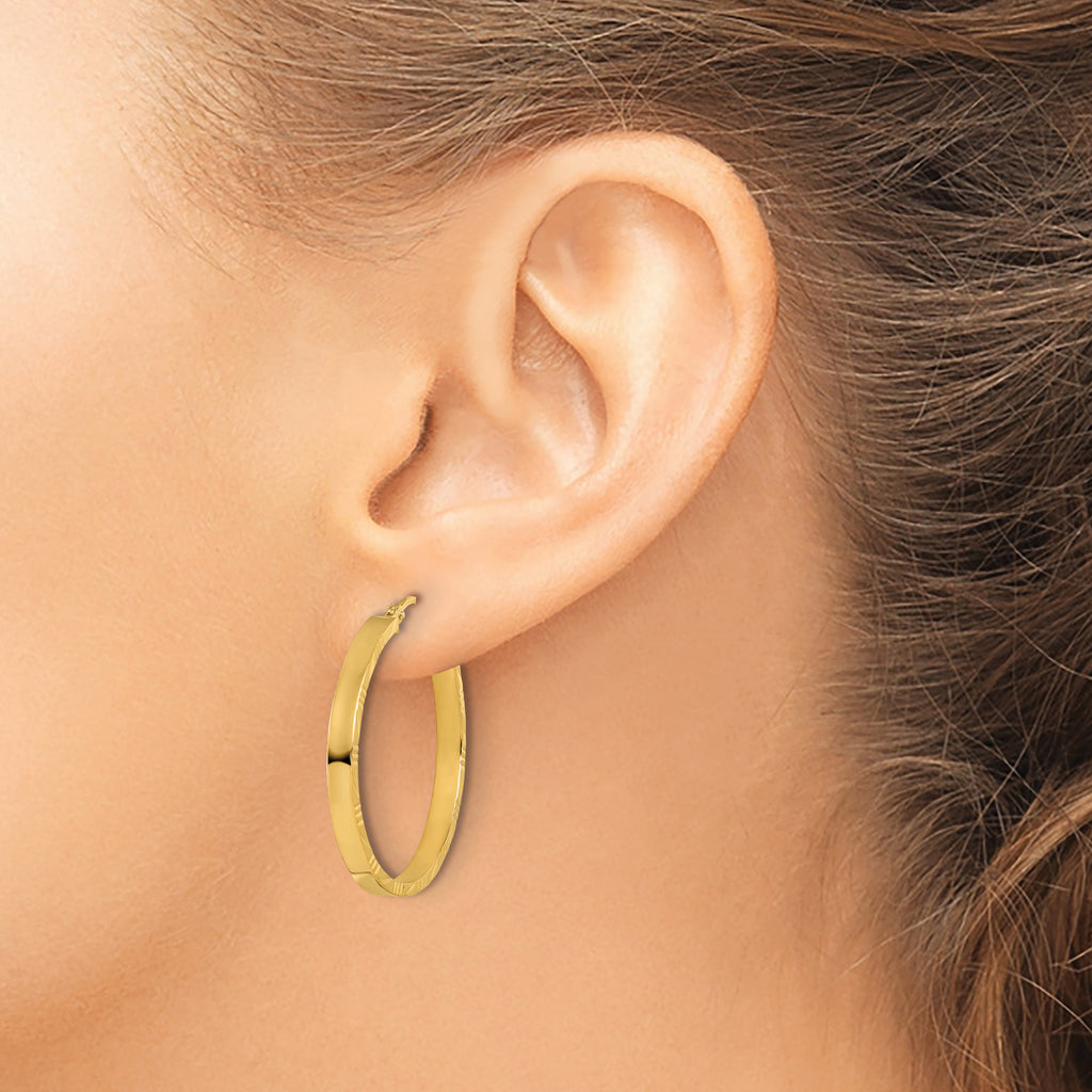 10k D/C Edge Large 3mm Polished Hoop Earrings