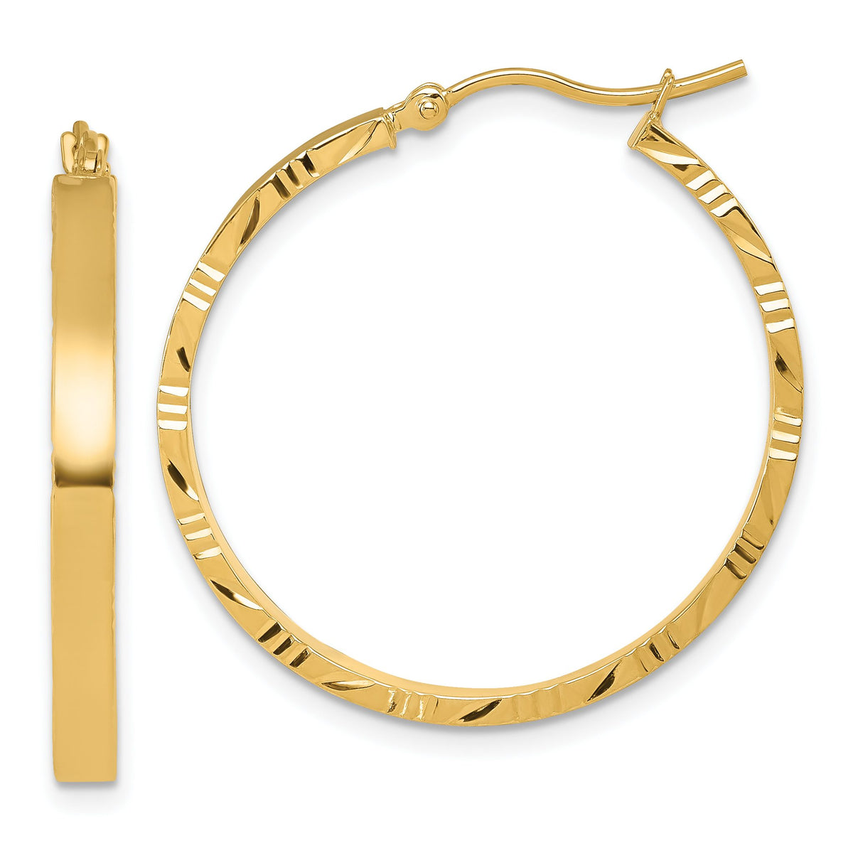 Edge Hoop Earrings in 10K Yellow Gold, 30mm Diamond-Cut - Sophia Jewelers Main image