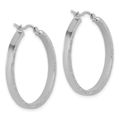 10k White Gold D/C Edge Large 3mm Polished Hoop Earrings
