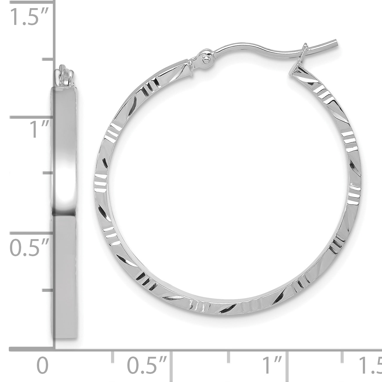 10k White Gold D/C Edge Large 3mm Polished Hoop Earrings