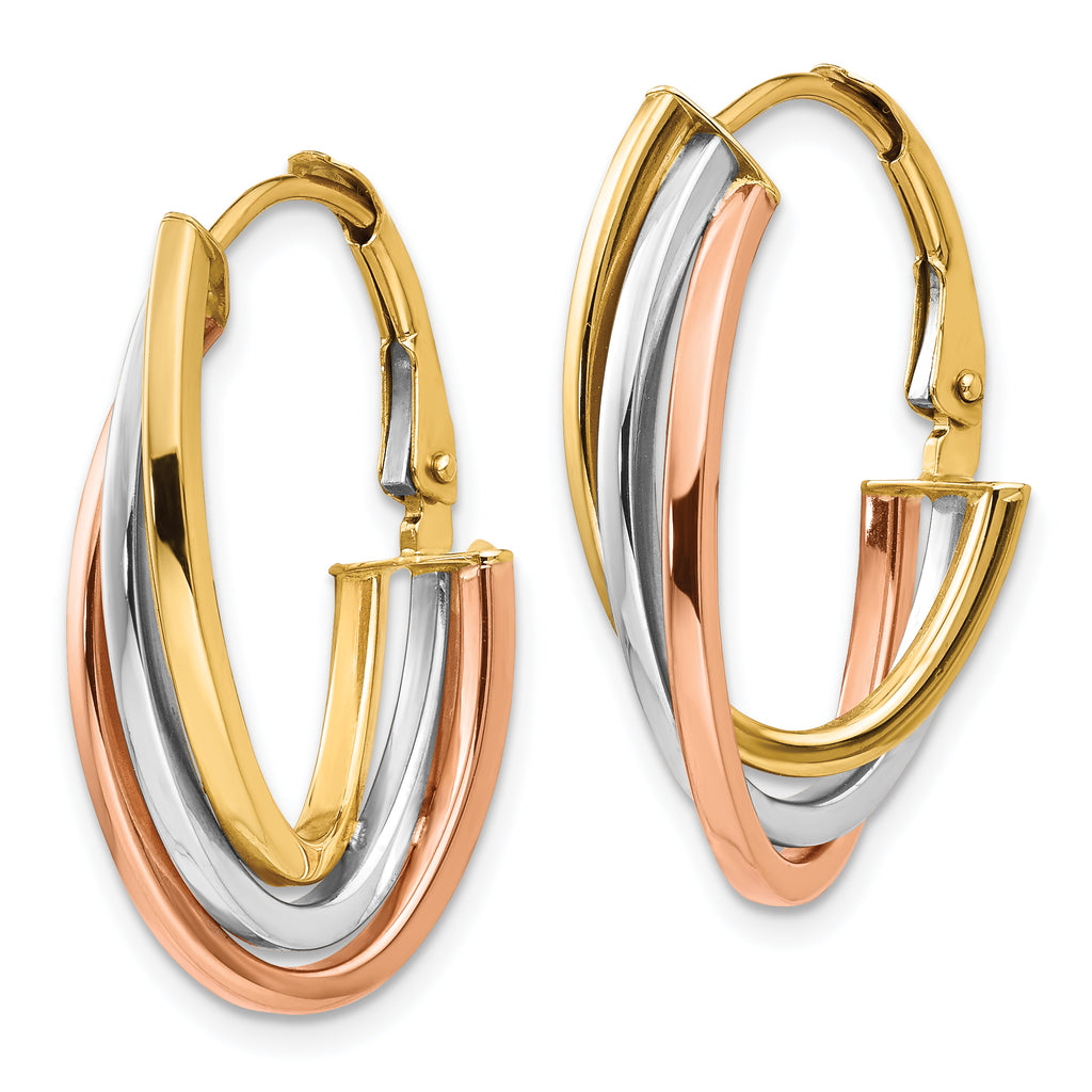 10K Tri-color Polished Hoop Earrings