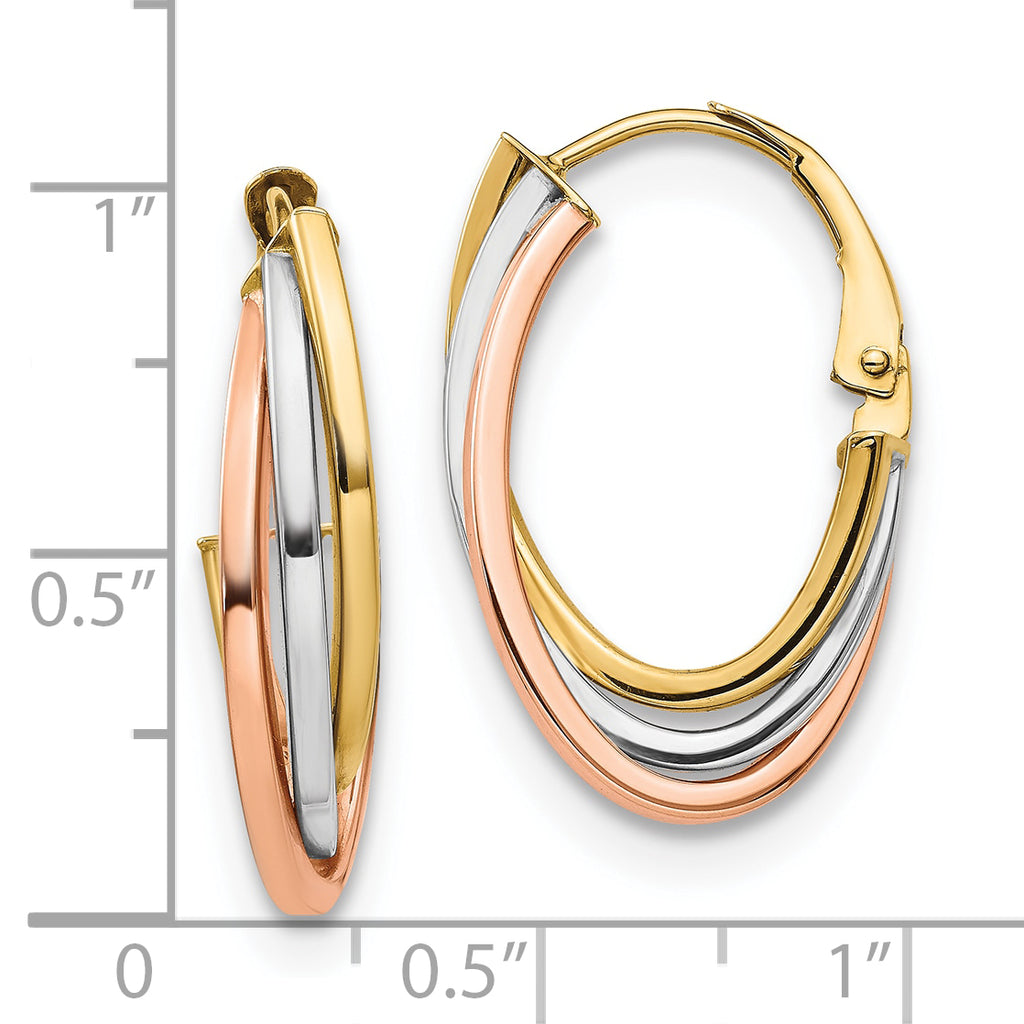 10K Tri-color Polished Hoop Earrings